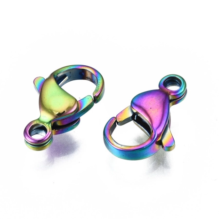 <p>Застежка - карабин из нержавеющей стали с радужным покрытием. Марка стали 304: используется в пищевой и медицинской промышленности. Покрытие делается методом ионного напыления, довольно стойкое. Сквозь покрытие могут проглядывать стальные участки. Оттенок может отличаться от фотографии и в разных поставках. Цена за 5 шт.</p>