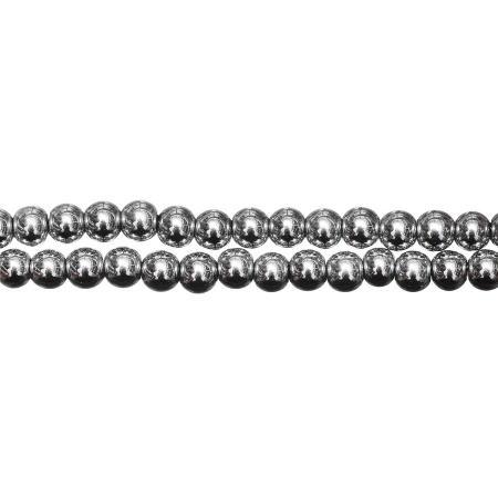 Бусины каменные, гематит, металлизированный, стальной, 6мм, 53 шт., низка <p>Низка бусин из окрашенного (металлизированного) гематита, цвет темное серебро. Гематит создан искусственно, по составу аналогичен натуральному. Оттенок может отличаться от фотографии и в разных поставках. Бусины могут немного отличаться по форме и размеру. Длина низки примерно 37 см, в низке около 53 бусин. Низки формируются без проверки на дефекты каждой бусины. Цена за низку.</p><p>ВНИМАНИЕ: на покрытии возможны небольшие царапинки, потертости, вмятинки.</p>