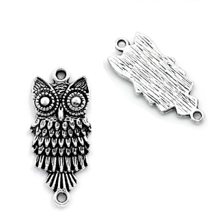 Коннектор, 28х13мм, сова, базовый материал - цинковый сплав, стиль тибетское серебро, 1 шт. Коннектор, 28х13мм, сова, базовый материал - цинковый сплав, стиль тибетское серебро, 1 шт.