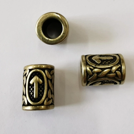 Бусина металлическая, 13х10мм, Руна Тейваз, базовый материал - нержавеющая сталь, бронзово-золотистого цвета с чернением, 1 шт.