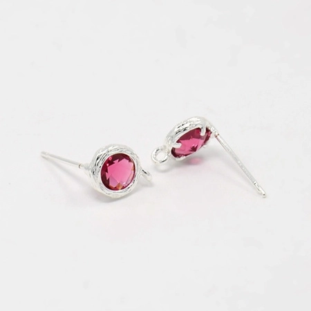 Пусеты, 10х8мм, круг Турмалин (стекло), с петелькой, базовый материал - латунь, серебристого цвета, пара