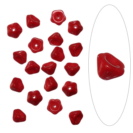 Бусина стеклянная, 8х7мм, Preciosa, цветок, красный, 5 шт.