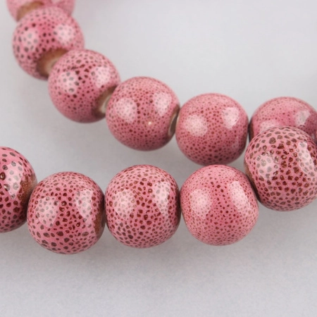 Бусина керамическая, 8мм, круглая, приглушенно-розовая с коричневыми крапинками, 1 шт., УЦЕНКА