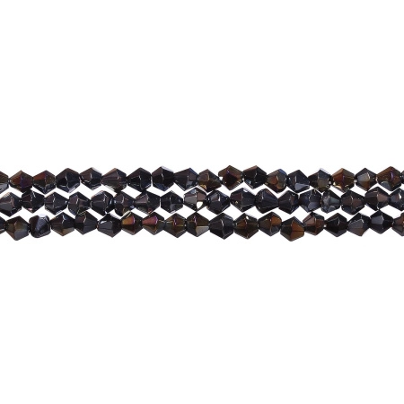 Бусины стеклянные, 4-5мм, граненые, биконусы, серо-бронзовые с радужным и перламутровым покрытием, 80-90 шт., низка Бусины стеклянные, 4-5мм, граненые, биконусы, серо-бронзовые с радужным и перламутровым покрытием, 80-90 шт., низка