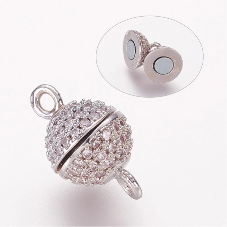 Застежка магнитная, 13х8.5мм, Milano, шарик, с фианитами, базовый материал - латунь, под родий, 1 шт. УЦЕНКА Застежка магнитная, 13х8.5мм, Milano, шарик, с фианитами, базовый материал - латунь, под родий, 1 шт. УЦЕНКА