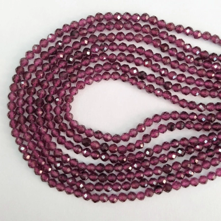 Бусины каменные, гранат, граненый, 2-2.6мм, 150-200 шт., низка