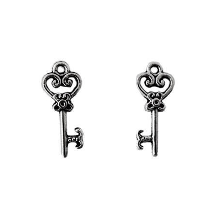 Подвеска, 21х9мм, изящный ключик, базовый материал - цинковый сплав, стиль тибетское серебро, 1 шт.