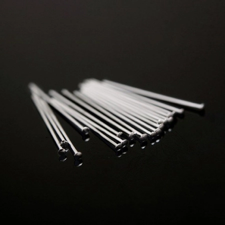 Пины со шляпкой, 20х0.511мм, Корея, базовый материал - латунь, родий, 2 грамма