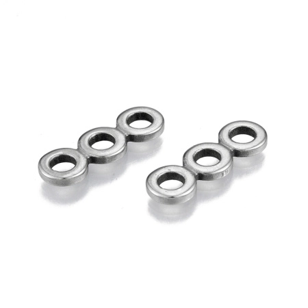 <p>Не темнеющая фурнитура из нержавеющей стали. Разделитель с 3 отверстиями. Подходит для бусин до 7 мм. Размер может немного отличаться от заявленного. Также можно использовать как коннектор. Оттенок может отличаться от фотографии и в разных поставках. Цена за 2 шт.</p>