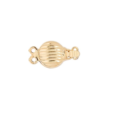 Застежка, 14х8мм, на две нити, плоский круг с борозками, базовый материал - латунь, позолоченный, 1 шт.