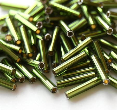 Бисер TOHO Bugle, размер 9мм, цвет #37 (Внутреннее серебрение, оливин), 10 грамм