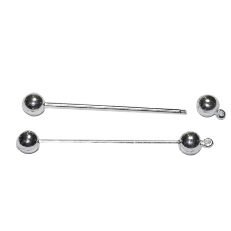 Штифт, 51мм, со скручивающимся шариком, базовый материал - металл, посеребренный, 1 шт.
