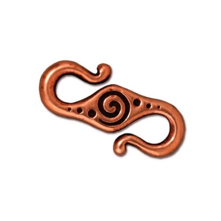 Застежка, 23х12мм, TierraCast, крючок, Спиральный узор, базовый материал - оловянный сплав, медный с чернением, 1 шт., УЦЕНКА