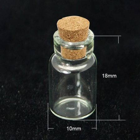 Бутылочка для декорирования, 18х10мм, базовый материал - стекло, стеклянная с пробкой, 1 шт.