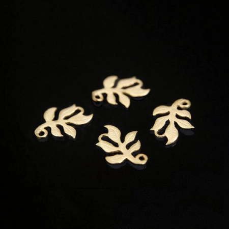 Коннектор, 9.5х6.5х0.7мм, Корея, базовый материал - латунь, Веточка маленькая, матовая позолоченная, 1 шт.