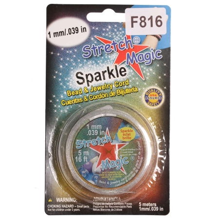 Нить - резинка для браслетов Stretch Magic, 1мм, прозрачная с серебристыми блестками, катушка, 5 метров