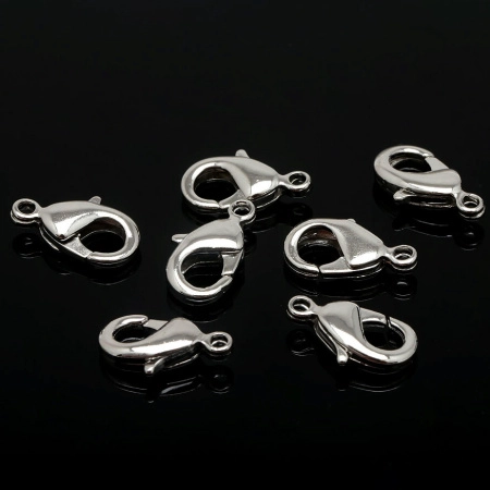 Застежка, 12х7мм, Корея, карабин, базовый материал - латунь, под родий, 2 шт.