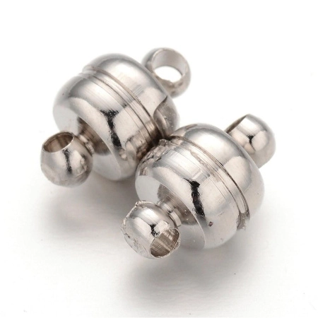 Застежка, 11х7мм, магнитная, бочонок, базовый материал - латунь, стального цвета, 5 шт.