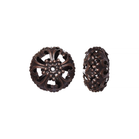 Бусина металлическая, 23х12.5мм, восточный узор, базовый материал - железо, темная медь, 10 шт.