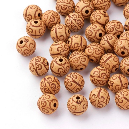 Бусина акриловая, 11мм, шарик с орнаментом, бежево-коричневого цвета, 10 грамм