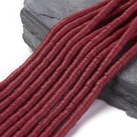 Бусины из гибкой полимерной глины, 6х1мм, диски (чипсы), темно-красного цвета, 350-400 шт., низка