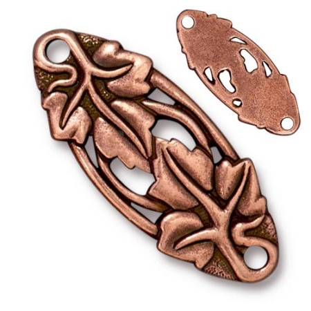 Коннектор, 33х13мм, TierraCast, Листья, базовый материал - оловянный сплав, медные с чернением, 1 шт.