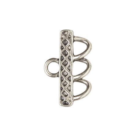 Соединитель-переходник, 25х16мм, с тремя петельками, вязаный, базовый материал - цинковый сплав, посеребренный с чернением, 1 шт.
