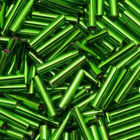 Бисер TOHO Bugle, размер 9мм, цвет #27 (Внутреннее серебрение, перидот), 10 грамм <p>Японский бисер TOHO Bugle (стеклярус Тохо), размер 9мм (толщина около 1.8мм). Прозрачный светло-зеленый бисер с серебристой сердцевиной (Silver-Lined Peridot). Оттенок может отличаться от фотографии. Цена за 10 грамм. Среднее количество бисерин в 1 грамме стекляруса Toho 22-24 шт, может сильно варьироваться в зависимости от вида бисера.</p>