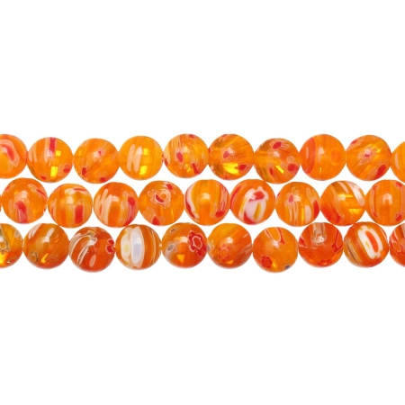 Бусины миллефиори, 8мм, оранжево-желтые с красным, 45 шт., низка