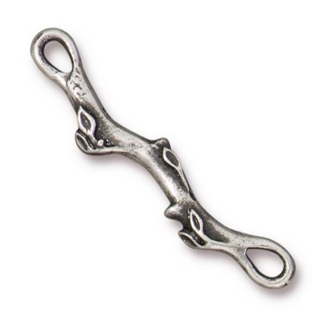 Коннектор, 35.5х17мм, TierraCast, Веточка, с двумя петельками, базовый материал - оловянный сплав, под античное серебро, 2 шт.