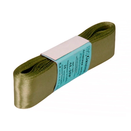 Лента атласная, Gaммa, 25мм, темный хаки №144, моток, 5 метров