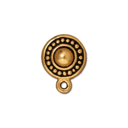 Пусеты, 15х12мм, TierraCast, Узорный диск с петелькой, базовый материал - титан/пьютер, позолоченные с чернением, пара