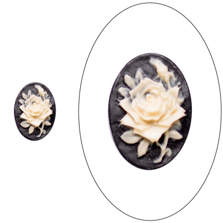 Камея акриловая, 18х13мм, роза, слоновая кость на черном, 1 шт.
