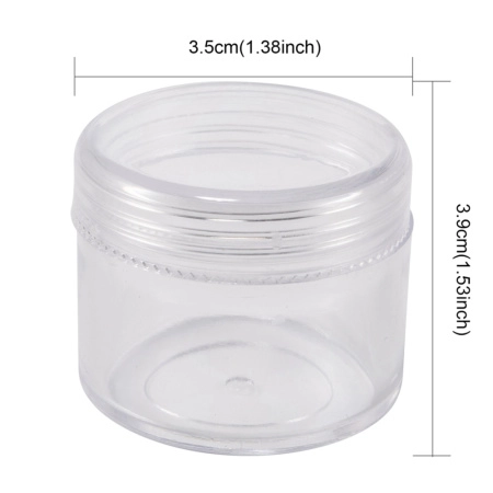 <p>Баночка для хранения бисера, бусин, мелкой фурнитуры и т.д. из качественного прозрачного пластика. Крышечка плотно завинчивается. Диаметр 3,9 см. Высота 3.3 см. На баночках возможны небольшие потертости. Цена за 1 баночку.</p>