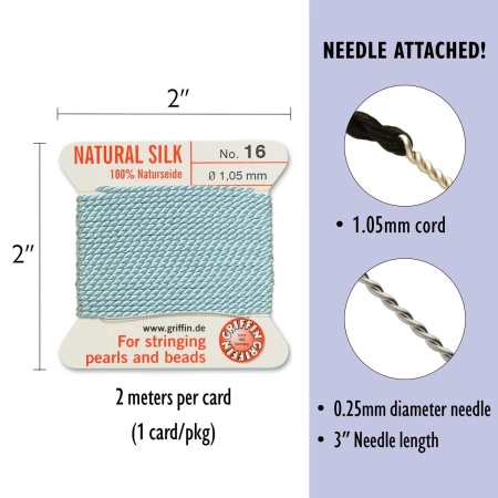 <p>Очень толстая и прочная нить из высококачественного натурального 100% шелка, произведена компанией Griffin (Германия). К нити прикреплена проволочная иголочка. Идеально подходит для использования с жемчугом и натуральными камнями. Оттенок может отличаться от фотографии и в разных поставках. Толщина около 1,05 мм. Цена за моток 2 метра.</p>