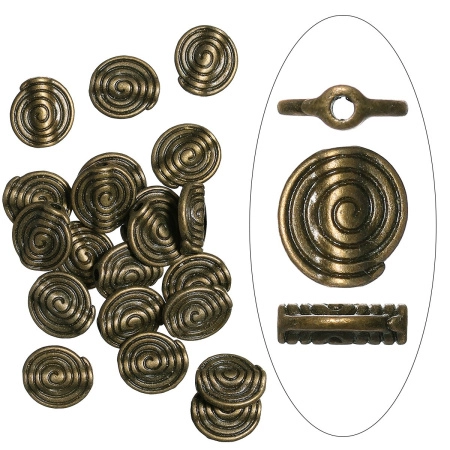 Бусина металлическая, 11х3.6мм, плоская спираль, базовый материал - цинковый сплав, бронзовая с чернением, 20 шт. Бусина металлическая, 11х3.6мм, плоская спираль, базовый материал - цинковый сплав, бронзовая с чернением, 20 шт.