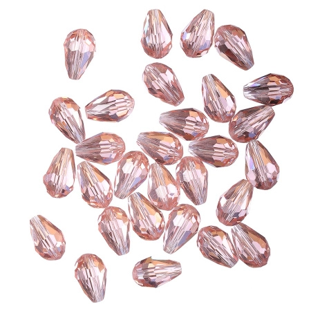 Бусины стеклянные, 12х8мм, капля, граненая, персиково-розовая, 55 шт., низка