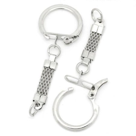 Основа под брелок, 65х24мм, кольцо-карабин с цепочкой, базовый материал - железо, стального цвета, 5 шт., УЦЕНКА
