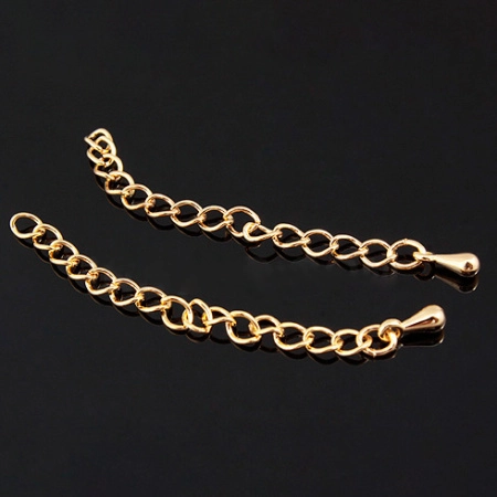 Цепочка-удлинитель с декоративной подвеской-капелькой, 4х3-4.5х3.5мм, Корея, витая, базовый материал - латунь, позолоченная, 5-6 см, 5 шт.