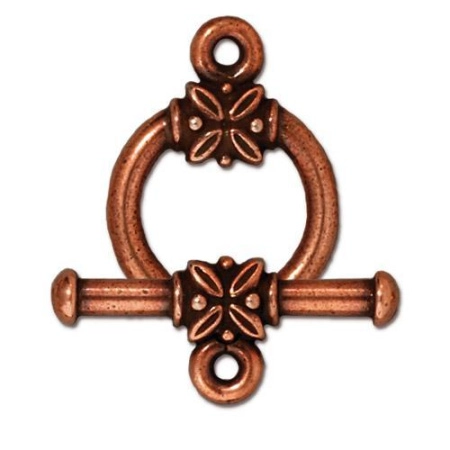 Застежка, 22.5х16.5мм, TierraCast, тогл, с растительным орнаментом, базовый материал - оловянный сплав, медный с чернением, 1 шт.