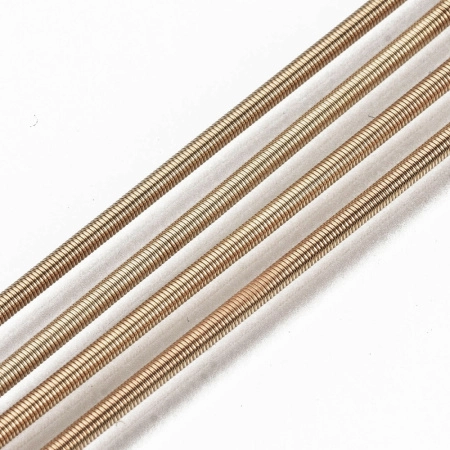 <p>Гладкая золотистая проволока-пружинка типа бульонка - канитель. Тип: жёсткая. Базовый материал - сталь. Толщина, заявленная производителем - 2 мм, может немного отличаться в разных поставках. Длина около 95-99 см (канитель нарезана производителем). На проволоке могут периодически встречаться заломы/растянутые участки. Цвет приглушённое золото, оттенок может отличаться от фотографии и в разных поставках. Цена за 1 кусочек (95 см).
</p>