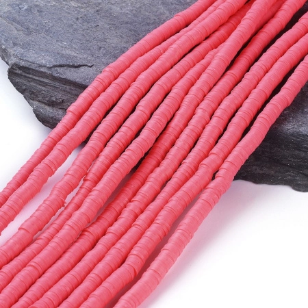 Бусины из гибкой полимерной глины, 6х1мм, диски (чипсы), лососево-розового цвета, 350-400 шт., низка