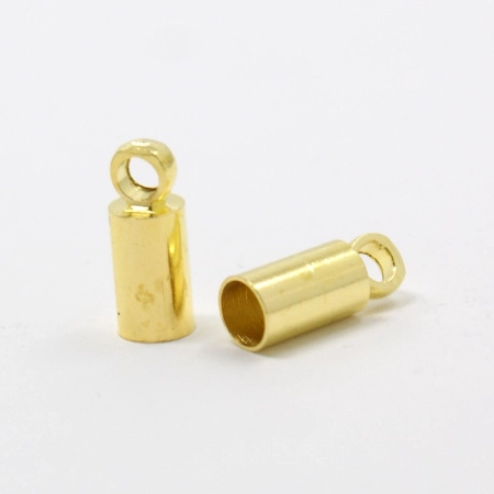 Концевики, 9х3.5мм (внутренний размер 3мм), клеевые, гладкие цилиндры с петелькой, базовый материал - латунь, золотистого цвета, пара