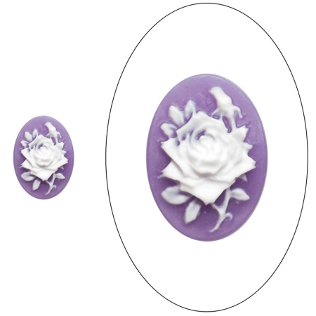 Камея акриловая, 18х13мм, роза, белая на фиолетовом, 1 шт.