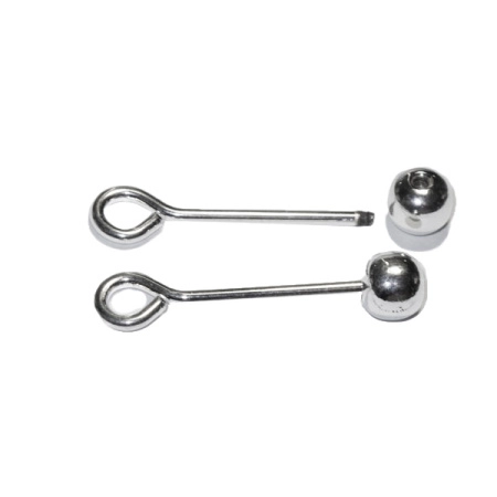 Штифт, 46мм, скручивающийся шарик, базовый материал - сталь, посеребренный, 1 шт.