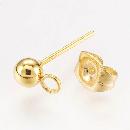 Пусеты, 7х4мм, с шариком и петелькой, с застёжками, базовый материал - нержавеющая сталь, золотистого цвета, 2 пары