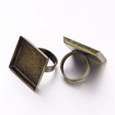Основа для кольца, регулируемого размера, 25х25мм, с квадратной платформой, базовый материал - латунь, бронзовая, 2 шт.