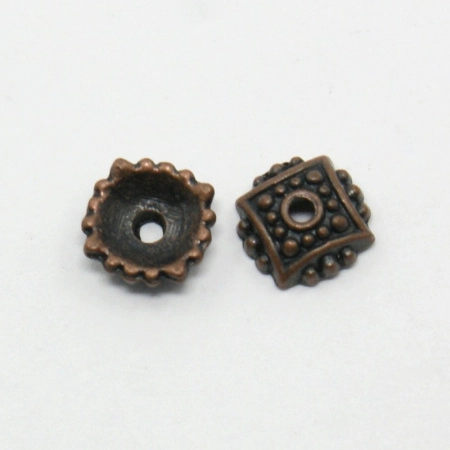 Шапочка для бусин (обниматель), 8х2.5мм, с геометрическим орнаментом, базовый материал - цинковый сплав, медный с чернением, 10 шт. УЦЕНКА