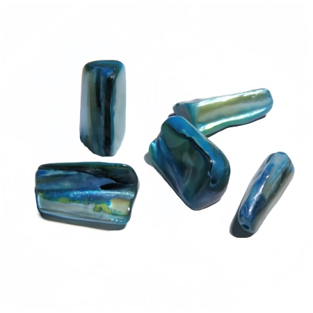 Бусина перламутр, 10х5-16х13мм, трубочка, бирюзово-голубая, 27 шт., низка