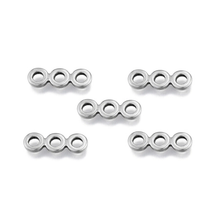 <p>Не темнеющая фурнитура из нержавеющей стали. Разделитель с 3 отверстиями. Подходит для бусин до 7 мм. Размер может немного отличаться от заявленного. Также можно использовать как коннектор. Оттенок может отличаться от фотографии и в разных поставках. Цена за 2 шт.</p>